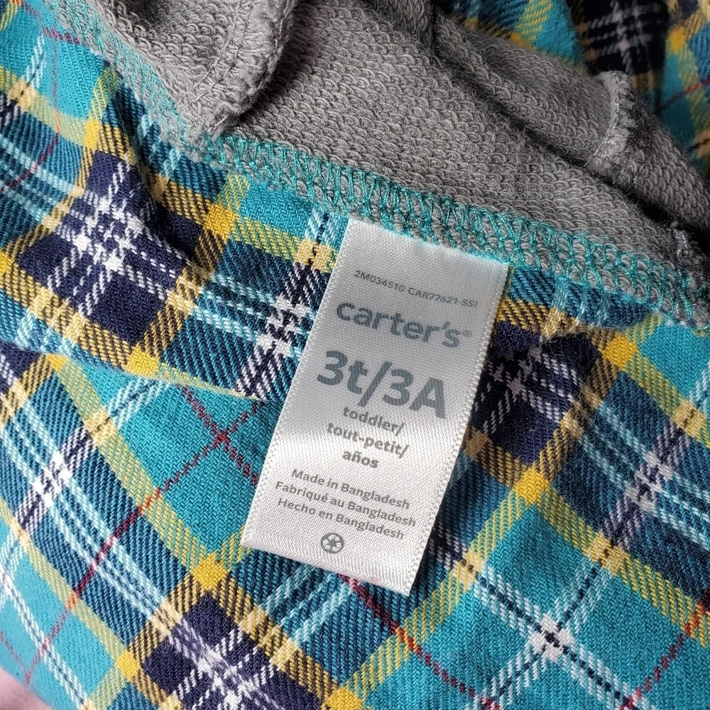 Carter's Toddler Boy Hooded Button Down Cotton Flannel Shirt Top Size 3T EUC
